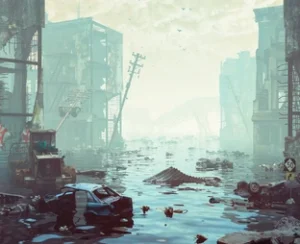 ruins-flooding-city-apocalyptic-landscape3d-260nw-707948617